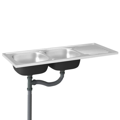 Køkkenvask med 2 bassiner 1200x600x155 mm rustfrit stål sølv