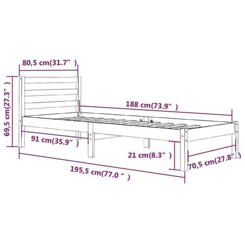 Sengeramme 75x190 cm massivt fyrretræ