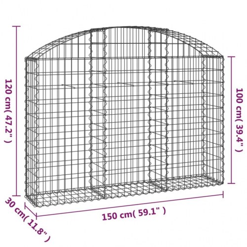 Buet gabionkurv 150×30×100/120 cm i galvaniseret jern