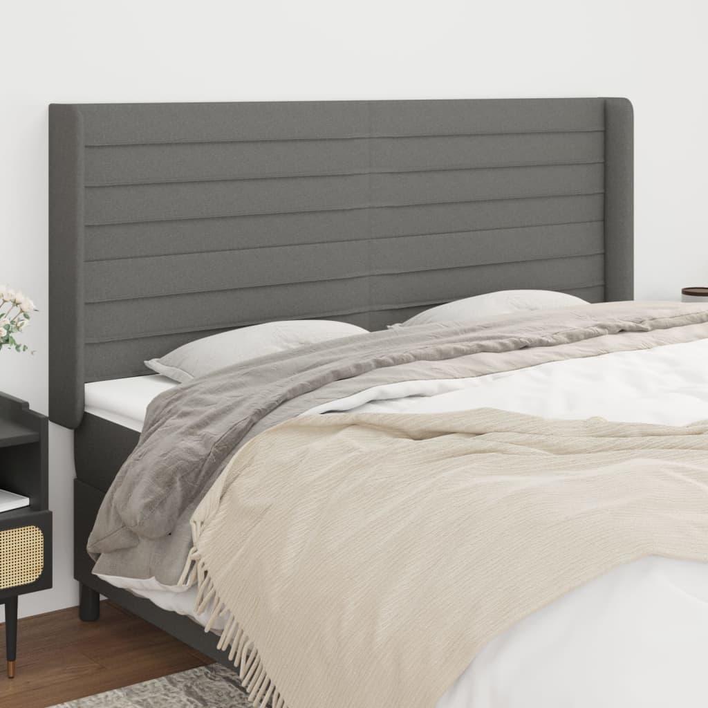 Sengegavl med kanter 183x16x118/128 cm stof mørkegrå billede