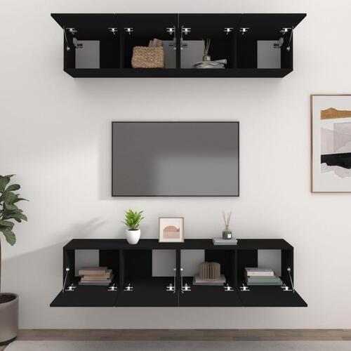 Tv-skabe 4 stk. 80x30x30 cm konstrueret træ sort