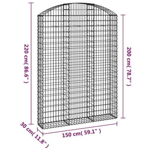 Buet gabionkurv 150×30×200/220 cm - galvaniseret jern