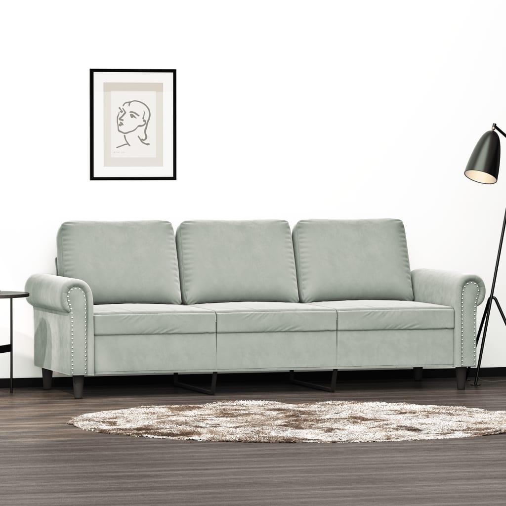 3-personers sofa 180 cm velour lysegrå