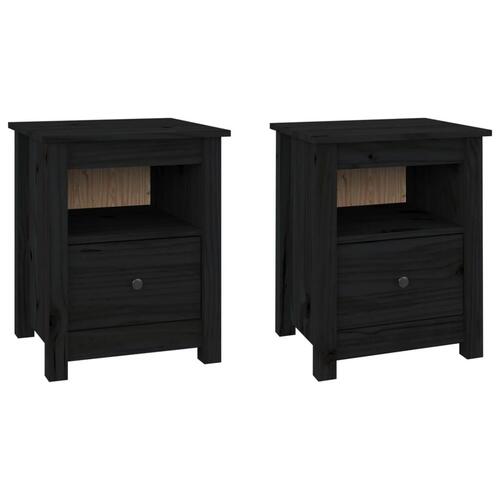 Sengeborde 2 stk. 40x35x49 cm massivt fyrretræ sort