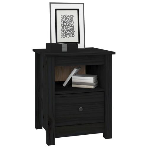 Sengeborde 2 stk. 40x35x49 cm massivt fyrretræ sort