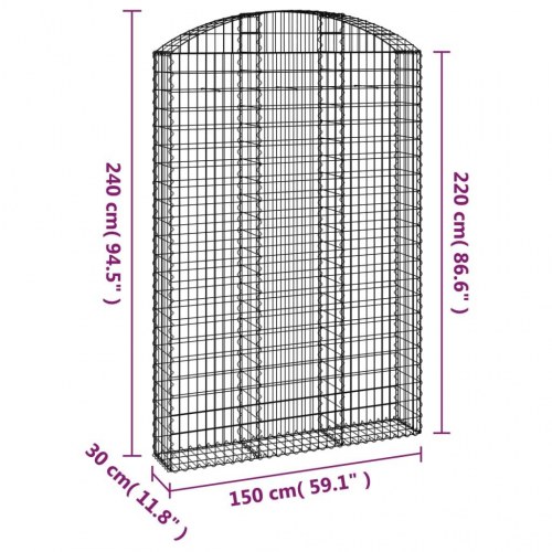 Buet gabionkurv 150×30×220/240 cm - galvaniseret jern