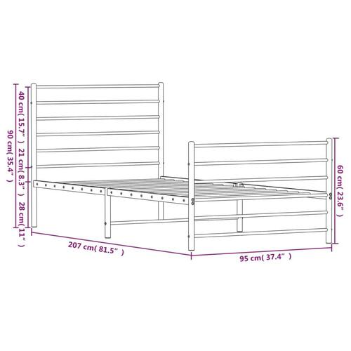 Sengeramme med sengegavl og fodgærde 90x200 cm metal hvid
