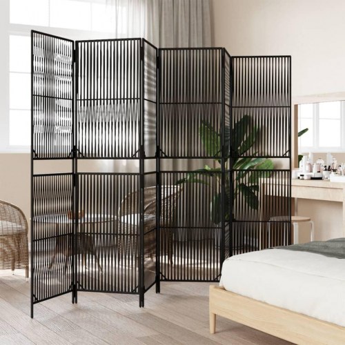 Rumdeler i polyrattan - 6 paneler, sort