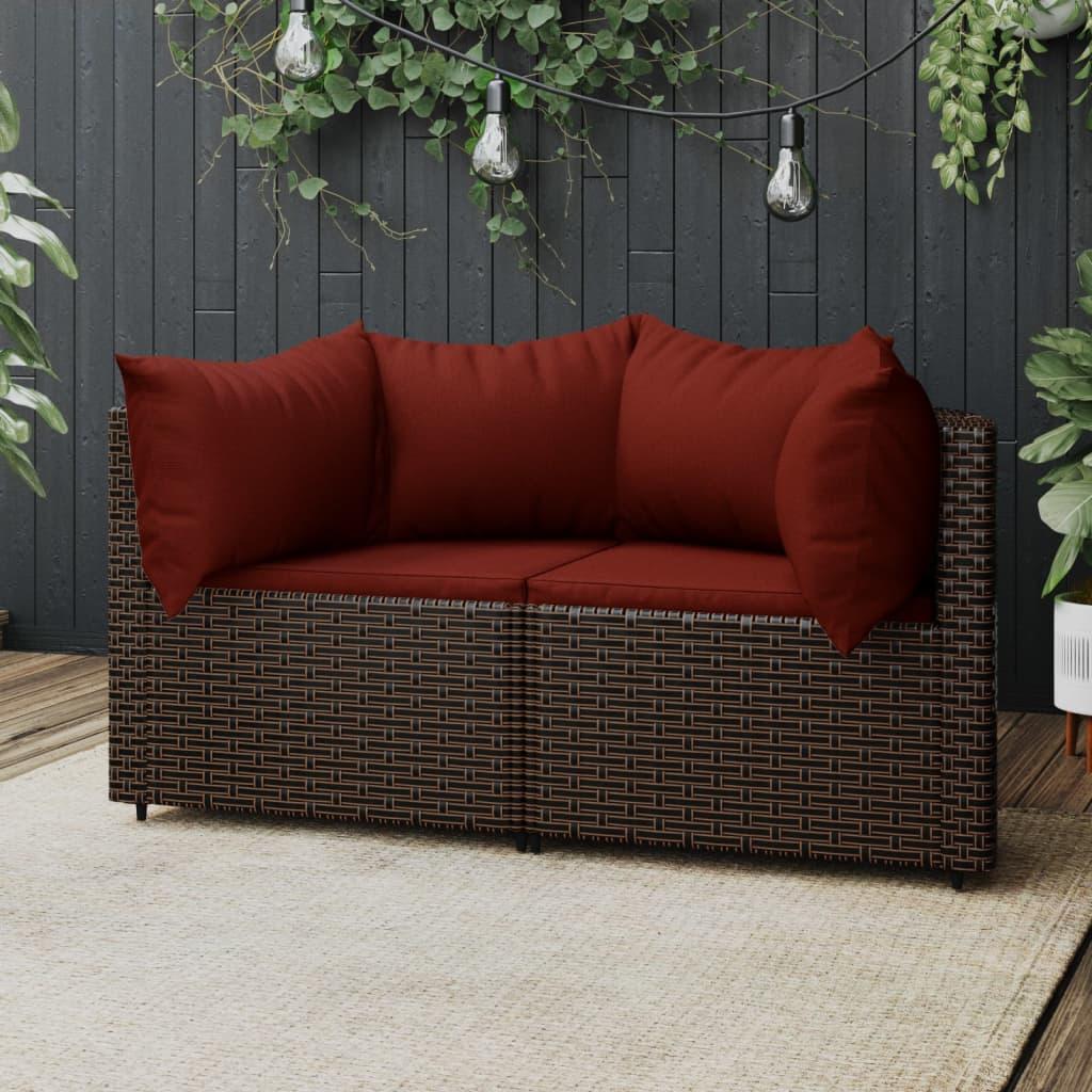 Hjørnemoduler til havesofa 2 stk. med hynder polyrattan brun