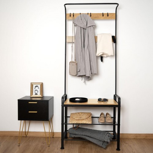 Vinthera Moa knagerække med bænk - stål/sort, 72 × 34 × 183 cm