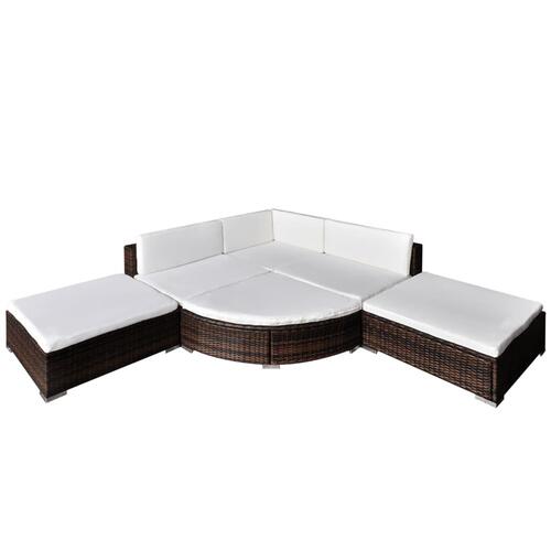 Haveloungesæt 6 dele med hynder polyrattan brun