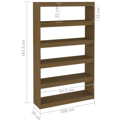 Bogreol/rumdeler 100x30x167,5 cm massivt fyrretræ gyldenbrun