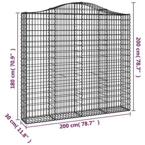 Buede gabionkurve 3 stk. 200x30x180/200 cm galvaniseret jern