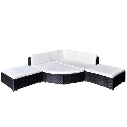 Haveloungesæt 6 dele med hynder polyrattan sort