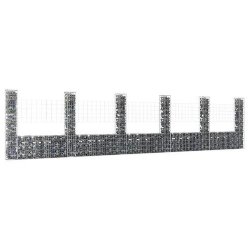 Gabionkurv med 6 stolper 620x20x150 cm U-facon jern