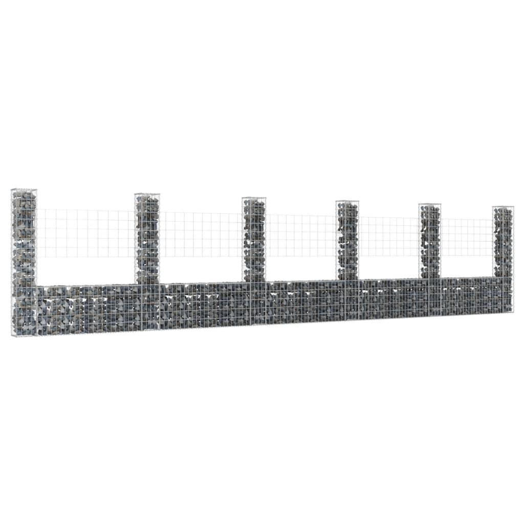 Gabionkurv med 6 stolper 620x20x150 cm U-facon jern