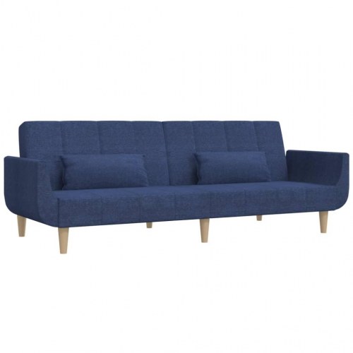 2-personers sovesofa med 2 puder stof blå