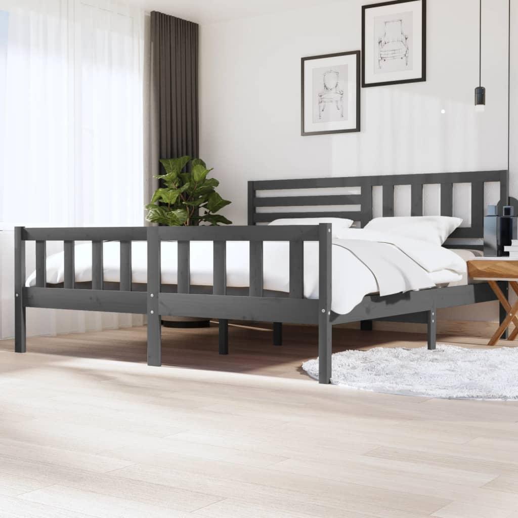 Sengeramme 200x200 cm massivt træ grå