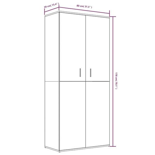 Skoskab 80x39x178 cm konstrueret træ brun egetræsfarve
