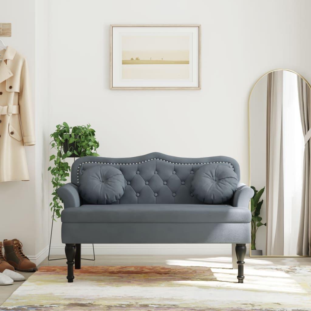 Bænk med hynder 120,5x65x75 cm velour mørkegrå
