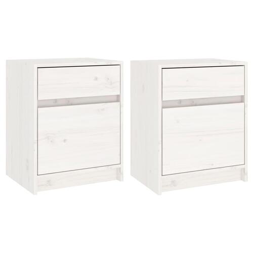Sengeskabe 2 stk. 40x31x50 cm massivt fyrretræ hvid