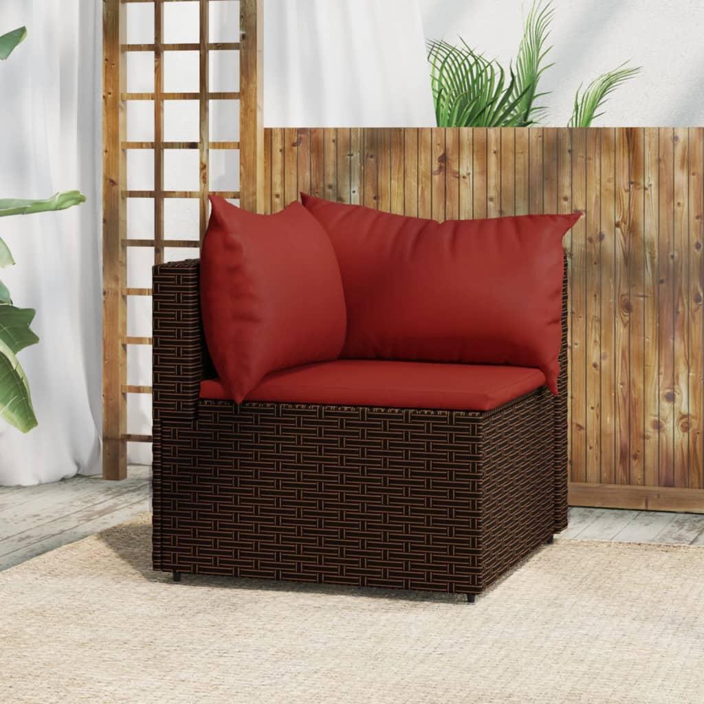 Hjørnemodul til havesofa med hynder polyrattan brun
