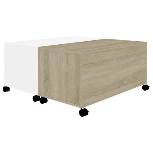 Sofabord 75x75x38 cm konstrueret træ hvid og sonoma-eg