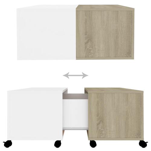 Sofabord 75x75x38 cm konstrueret træ hvid og sonoma-eg