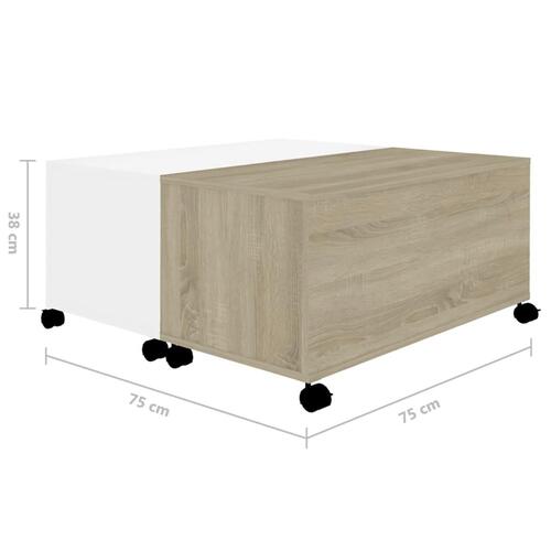 Sofabord 75x75x38 cm spånplade hvid og sonoma-eg