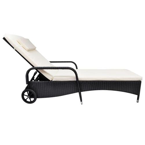 Liggestol med hynde & hjul polyrattan sort