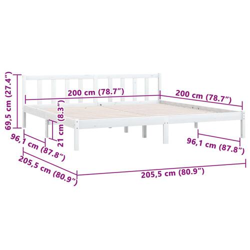 Sengestel 200x200 cm massivt fyrretræ hvid