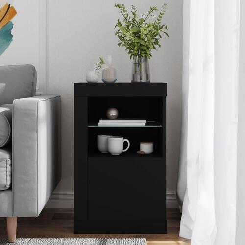 Skab med LED-lys konstrueret træ sort