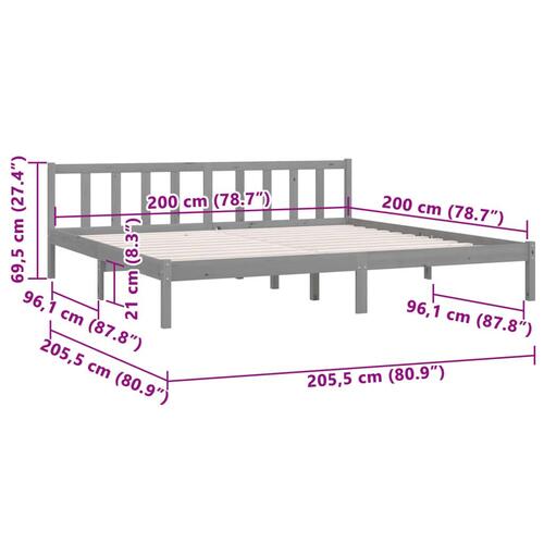 Sengestel 200x200 cm massivt fyrretræ grå