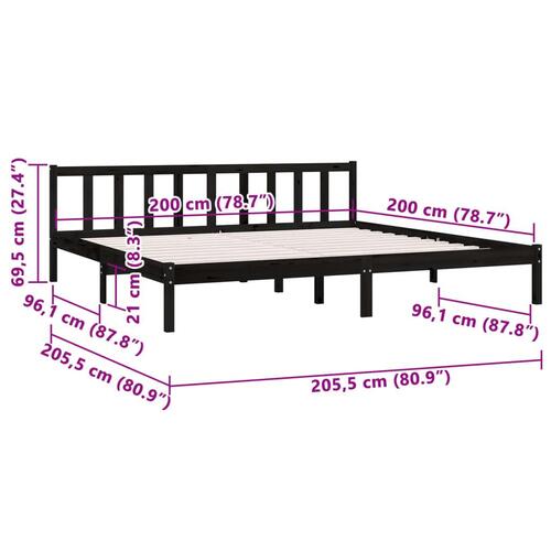 Sengestel 200x200 cm massivt fyrretræ sort