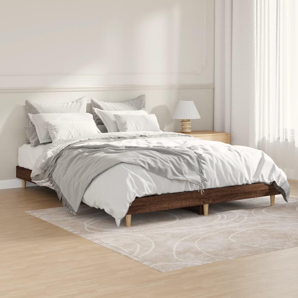 Sengestel 135x190 cm konstrueret træ brun eg