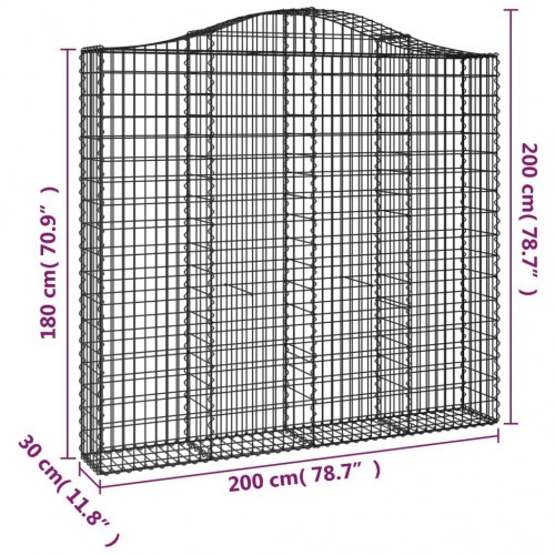 Buet gabionkurv 200×30×180/200 cm i galvaniseret jern - sølvfarvet