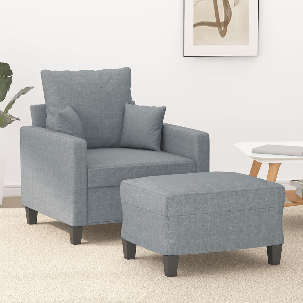 Sofastol med fodskammel 60 cm stof lysegrå