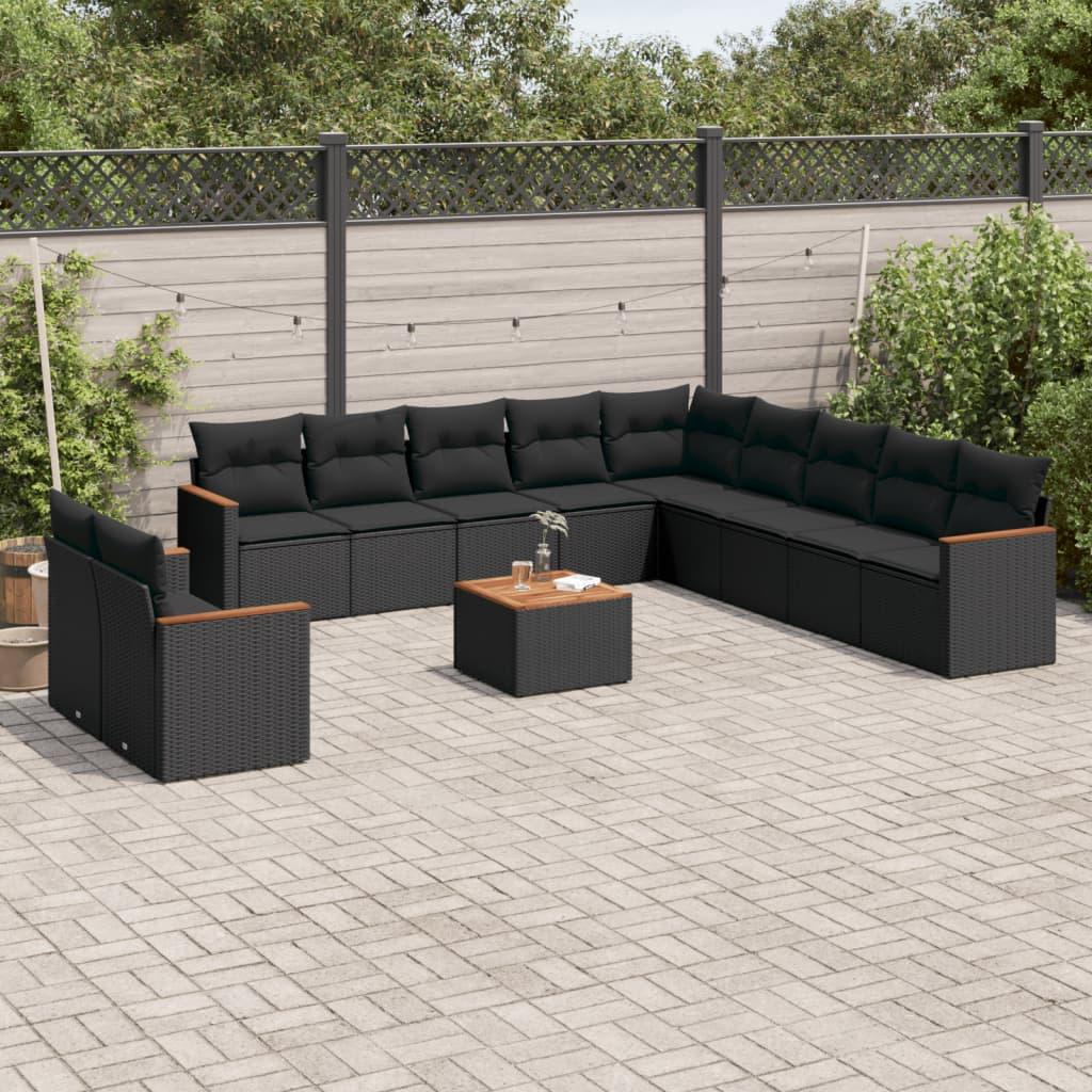 Sofasæt til haven 12 dele med hynder polyrattan sort