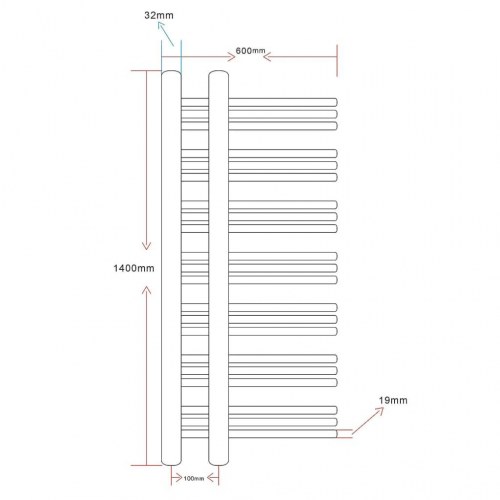 Håndklædetørrer centralvarme E-formet 600x1400 mm