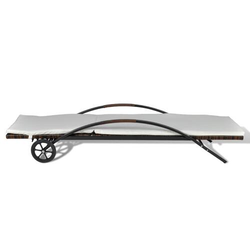 Liggestol med hynde & hjul polyrattan brun