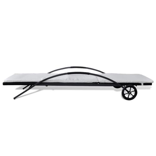 Liggestol med hynde & hjul polyrattan sort