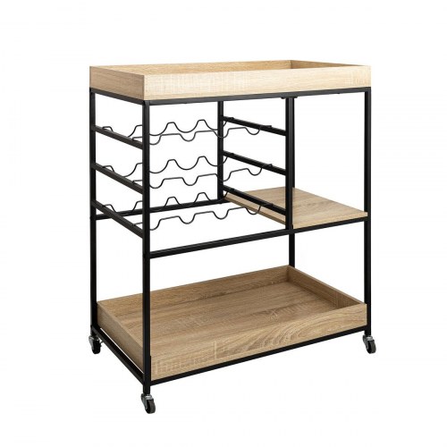 Vinthera Moa serveringsvogn med flaskereol, sort metal - 75 × 40 × 91,5 cm