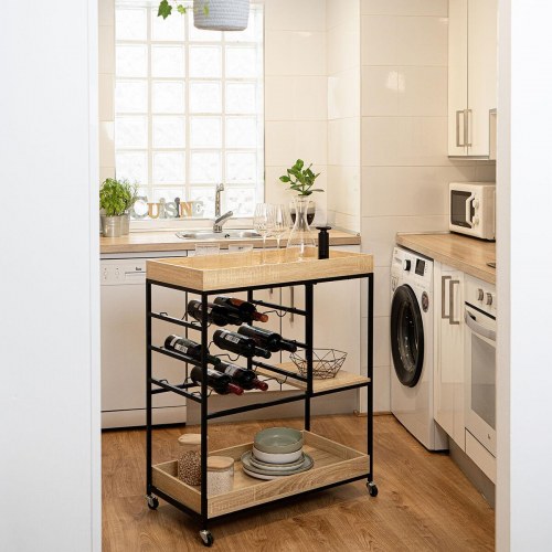 Vinthera Moa serveringsvogn med flaskereol, sort metal - 75 × 40 × 91,5 cm