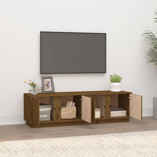 Tv-bord 140x40x40 cm massivt fyrretræ gyldenbrun