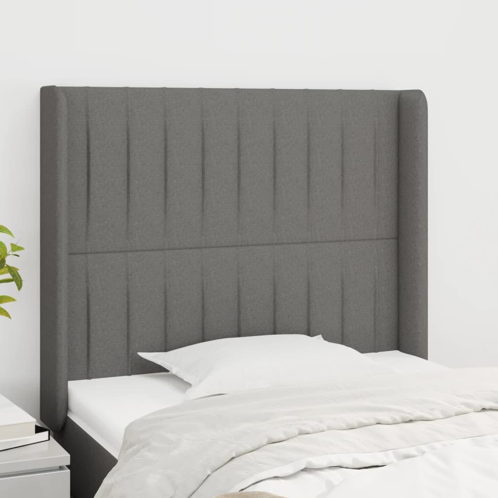 Sengegavl med kanter 93×16×118/128 cm - stof, mørkegrå
