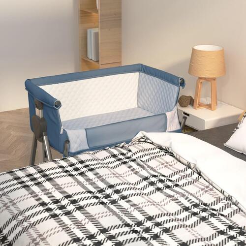 Babyseng med madras linnedstof marineblå