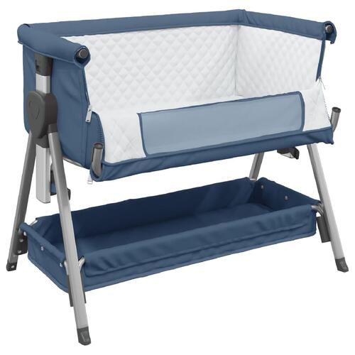 Babyseng med madras linnedstof marineblå