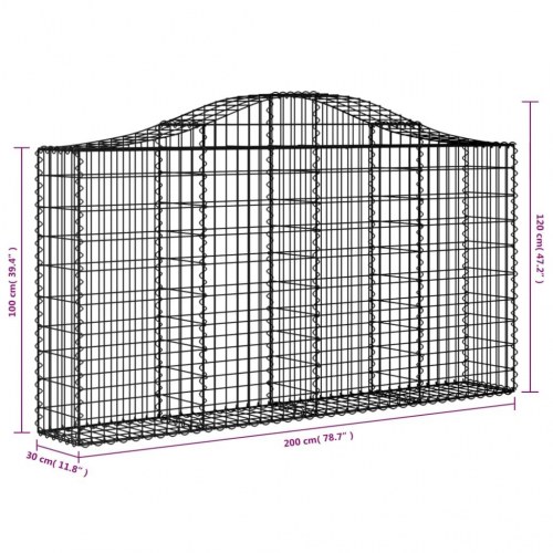 Buede gabionkurve 3 stk. - 200×30×100/120 cm i galvaniseret jern