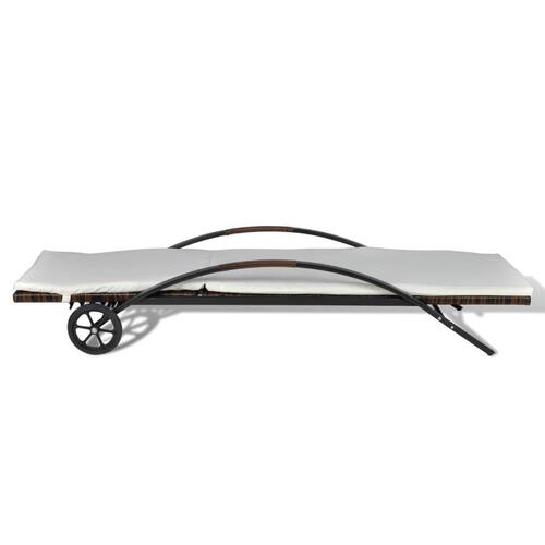 Liggestol med hynde & hjul polyrattan brun