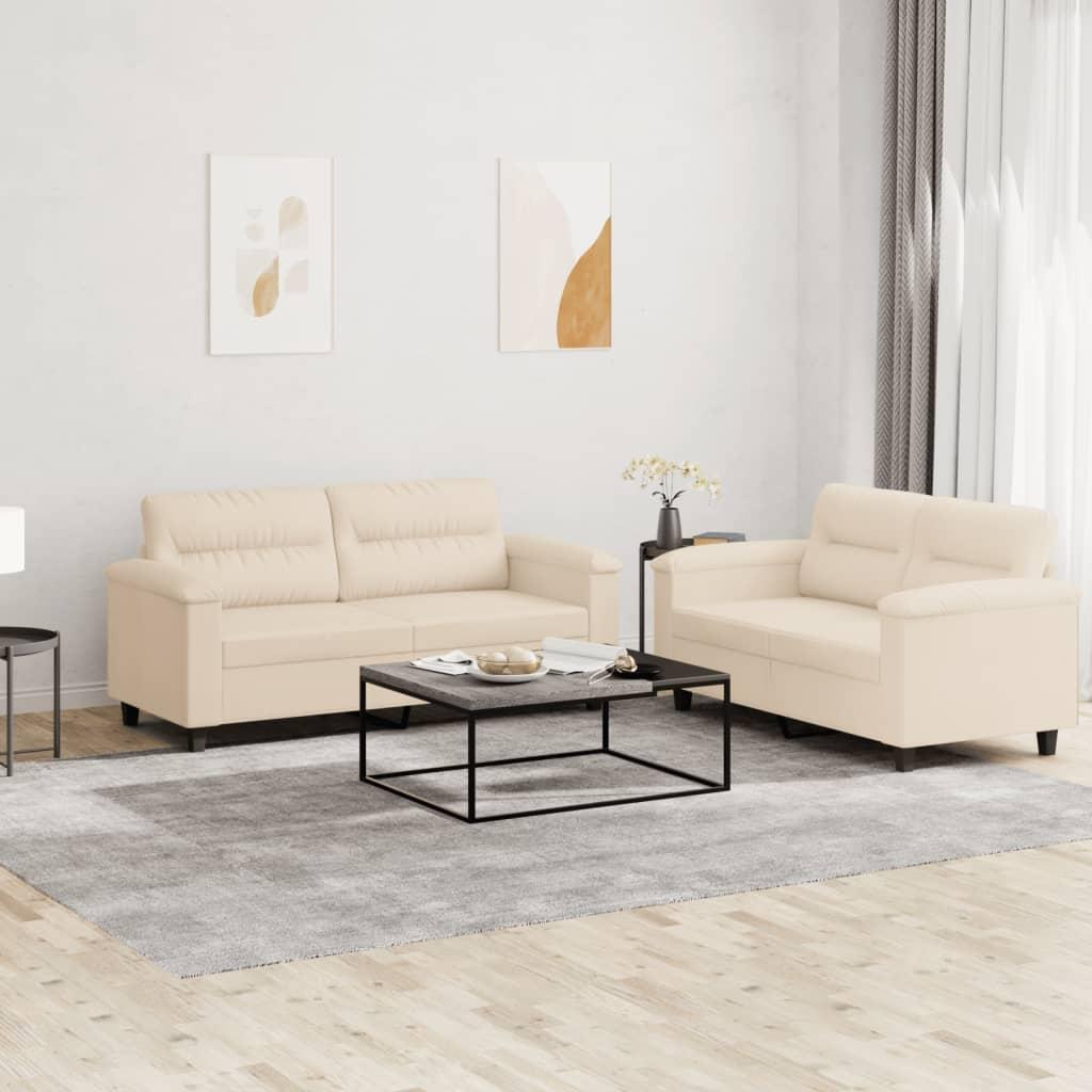 Sofasæt 2 Dele Mikrofiberstof - Beige / Uden fodskammel